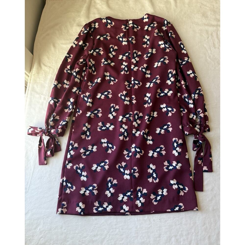 Banana Republic Burgundy Floral Long Sleeve Knee Length Shift Dress Round Neck 6 - Picture 5 of 8